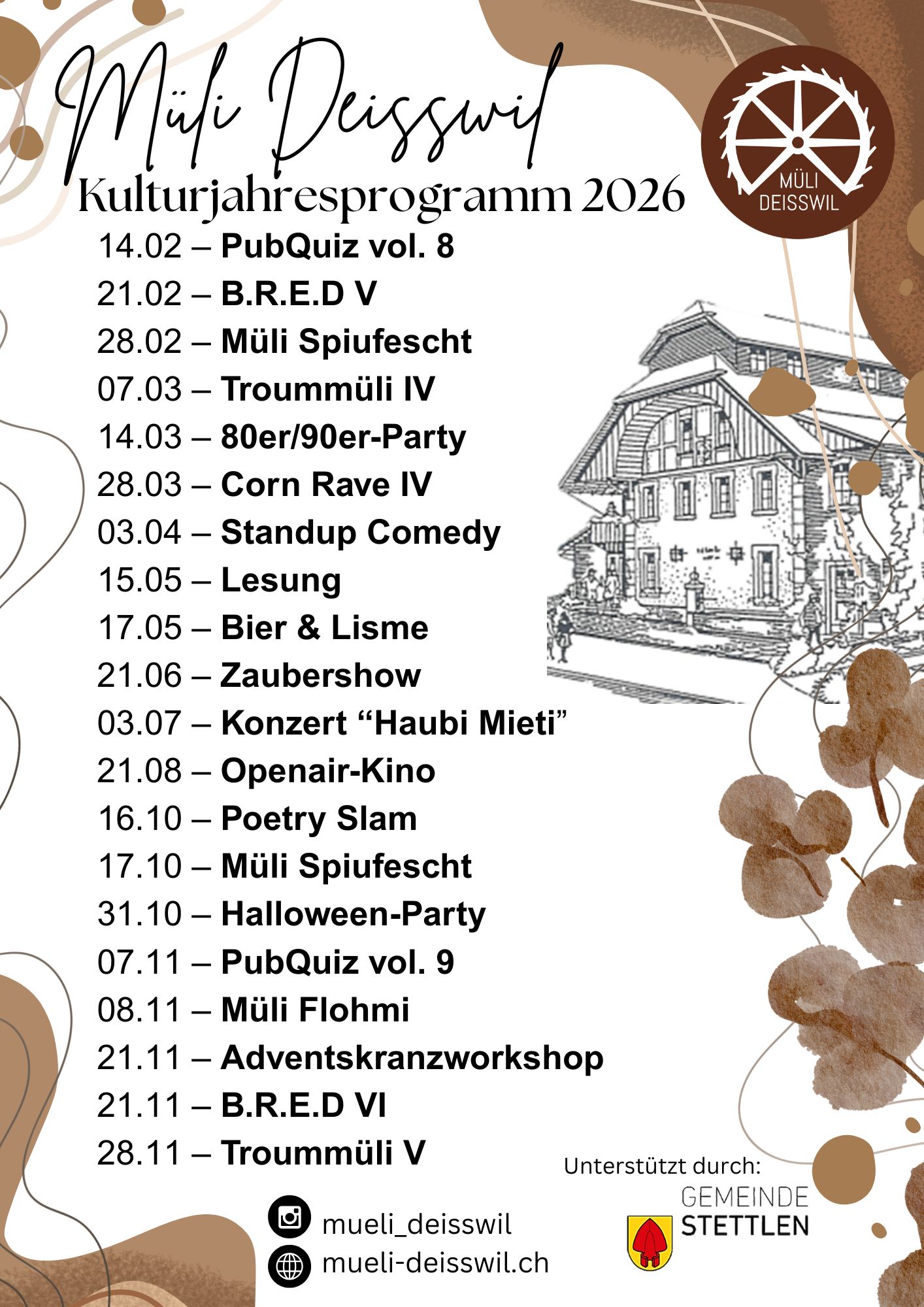 Müli Deisswil; Kulturjahresprogramm 2026 (1)