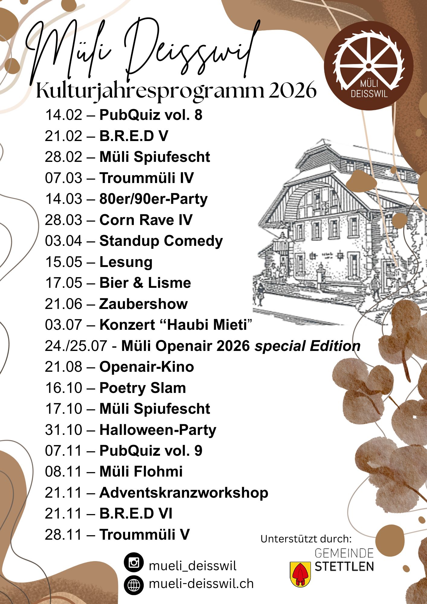 Müli Deisswil; Kulturjahresprogramm 2026 (2)